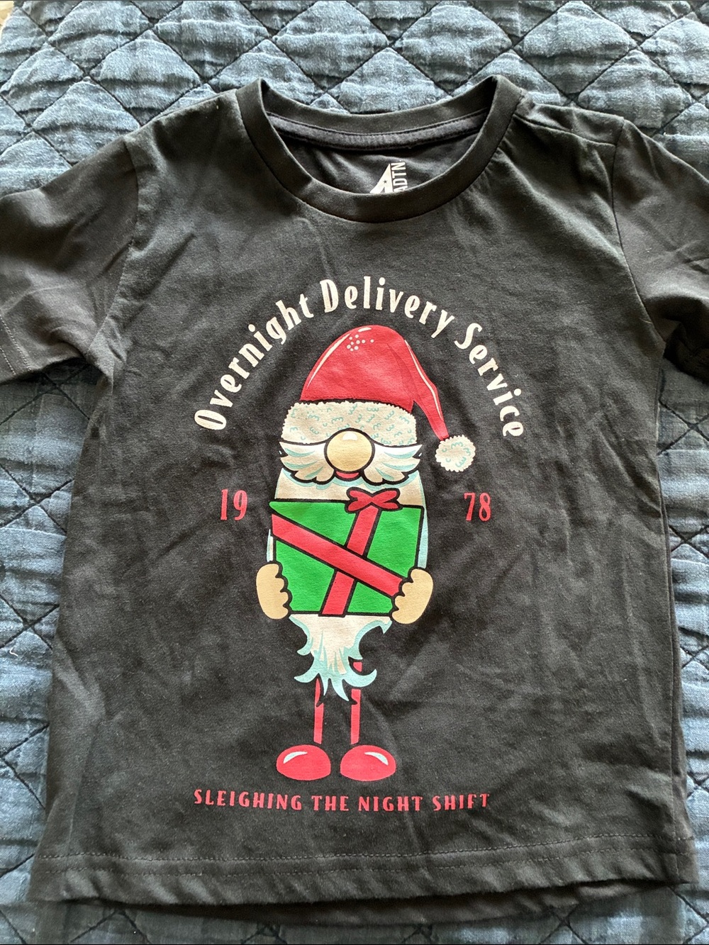 NWT American Dream Black Short Sleeved Tee with Santa Gift Graphic